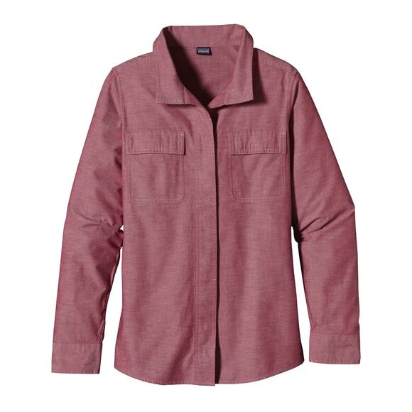 PATAGONIA Long-Sleeved Chambray Shirt Organic Cotton in Red Women's Size 2 - Picture 1 of 9